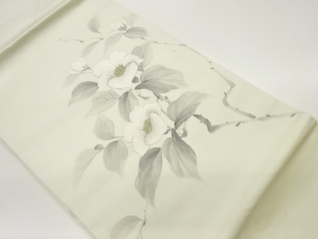 作家物　手描き花々模様刺繍名古屋帯